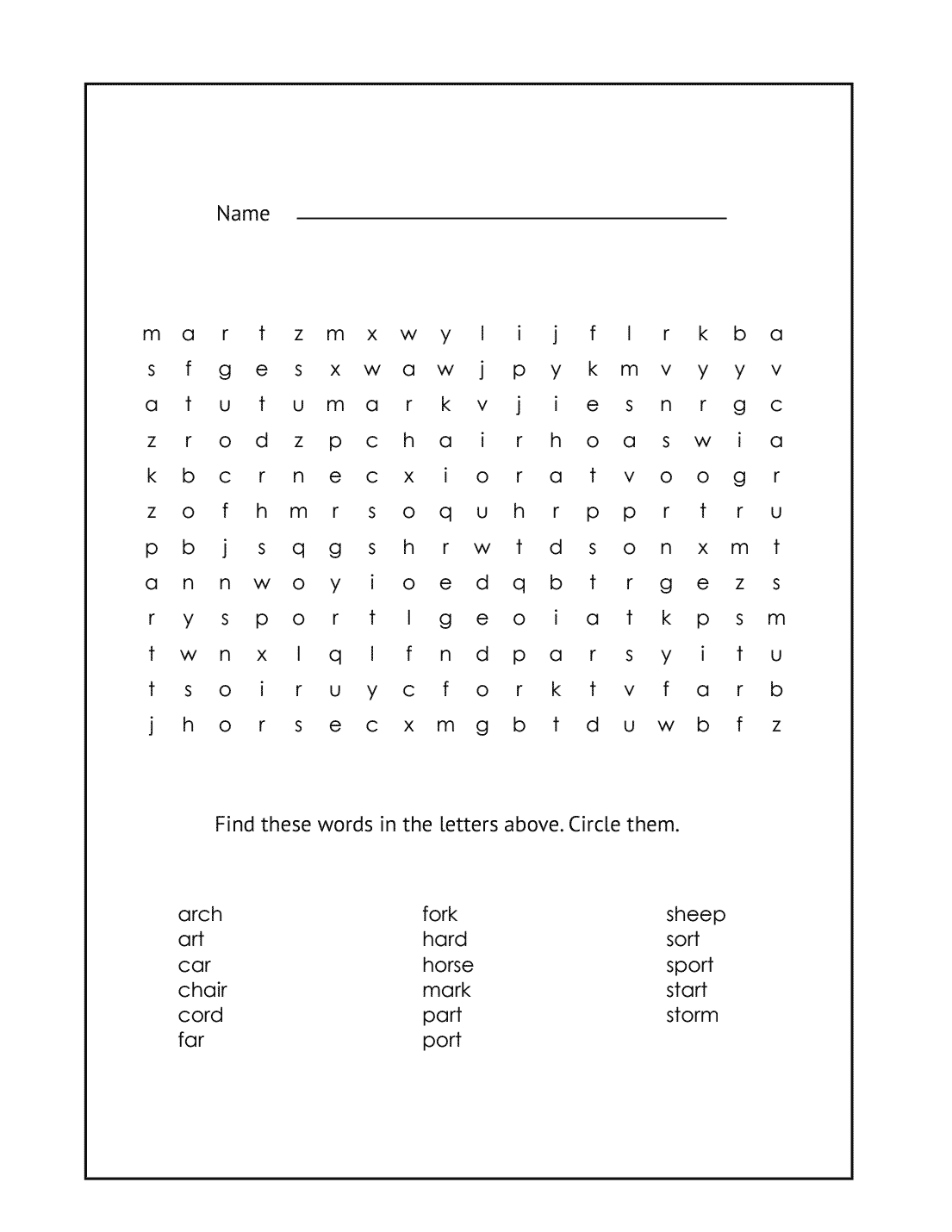 1st Grade Word Search Printable #13