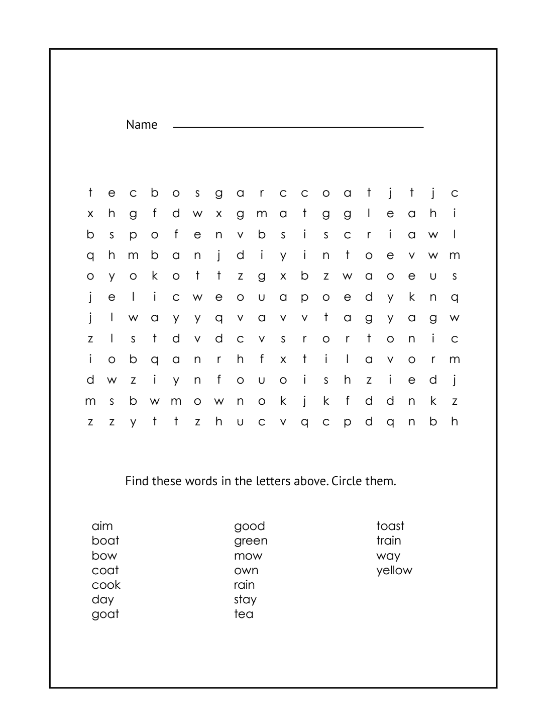1st Grade Word Search Puzzle #11