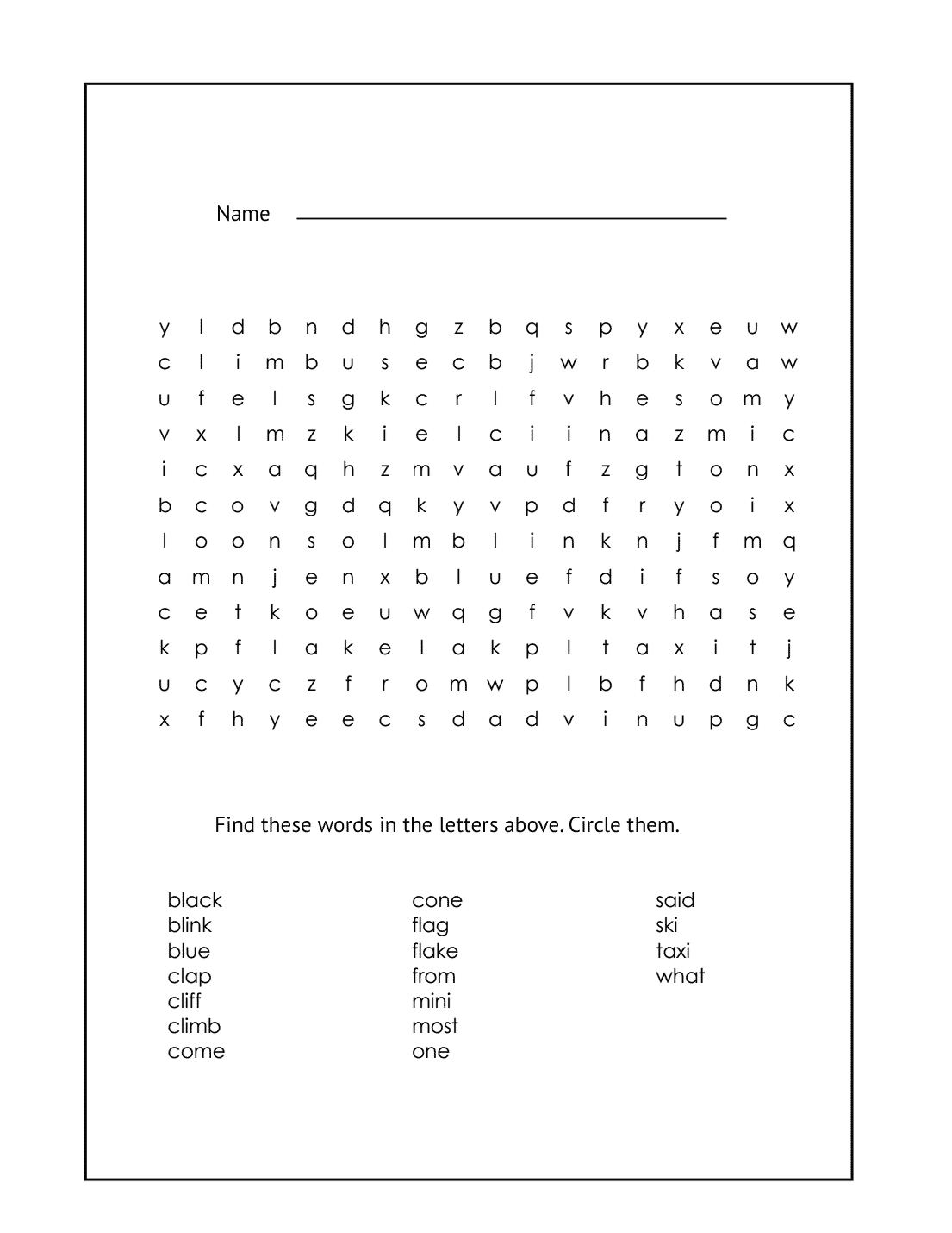 1st Grade Word Search Sheet #6