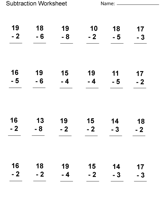 1st Grade Worksheet - Subtraction