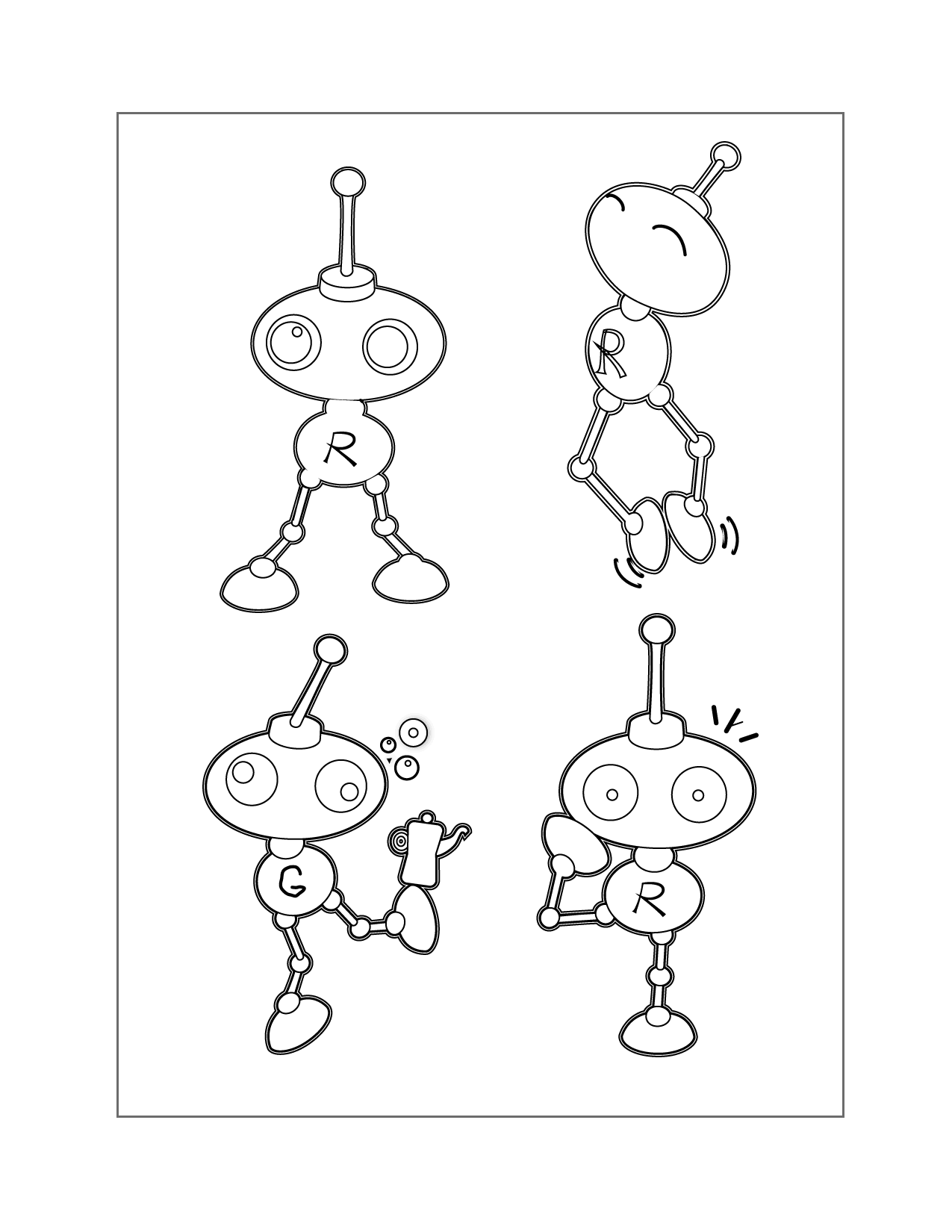 4 Funny Robots Coloring Page