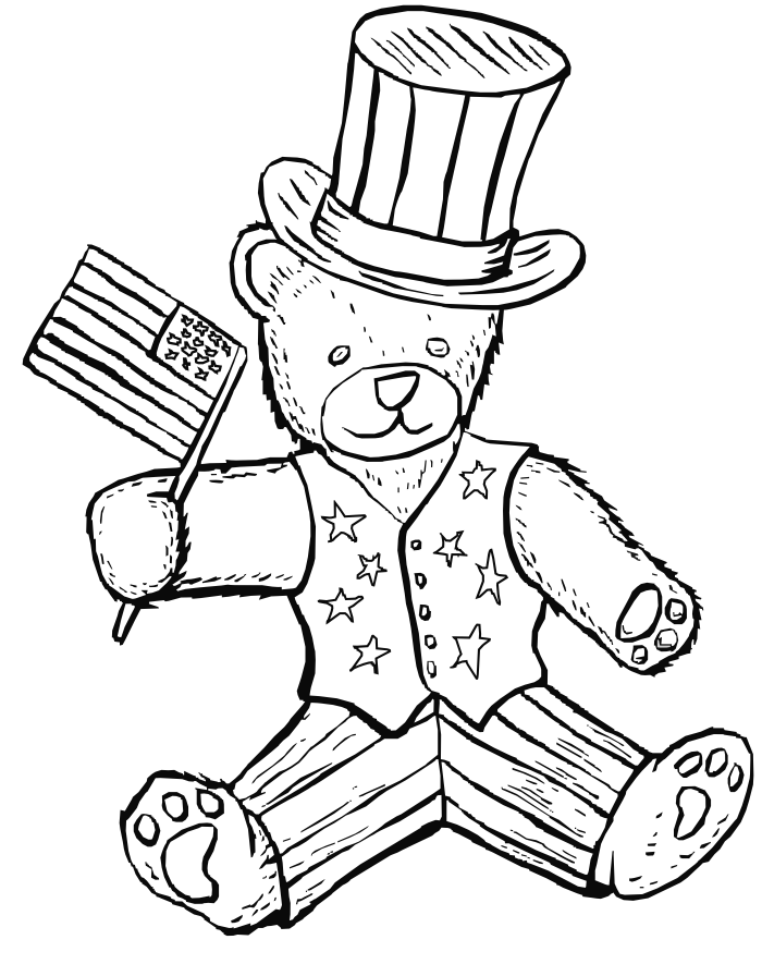 4th Of July Patriotic Bear Coloring Page