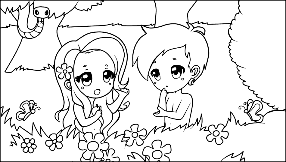 Adam and Eve Bible Story Coloring Sheet for Kids
