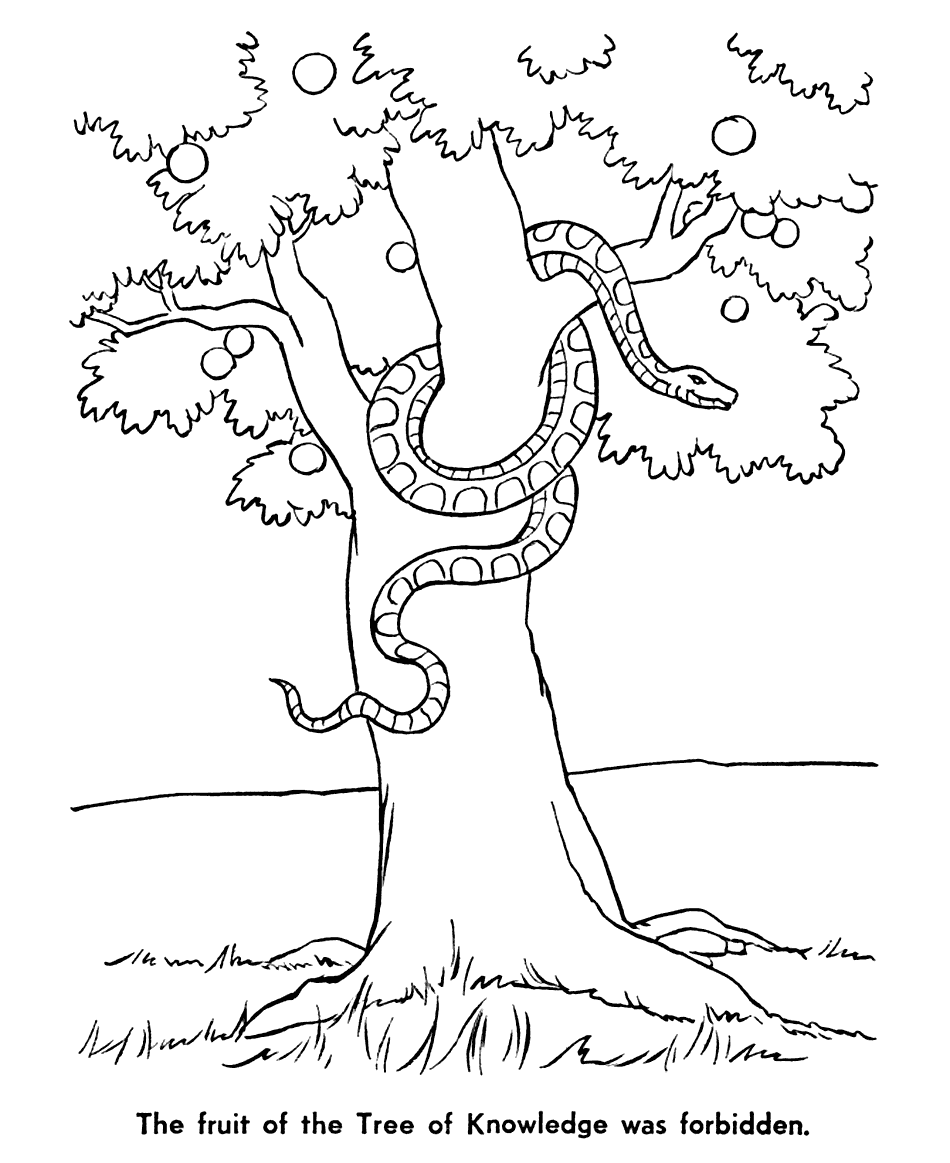 Adam and Eve Story - Tree of Knowledge with Serpent Coloring Sheet