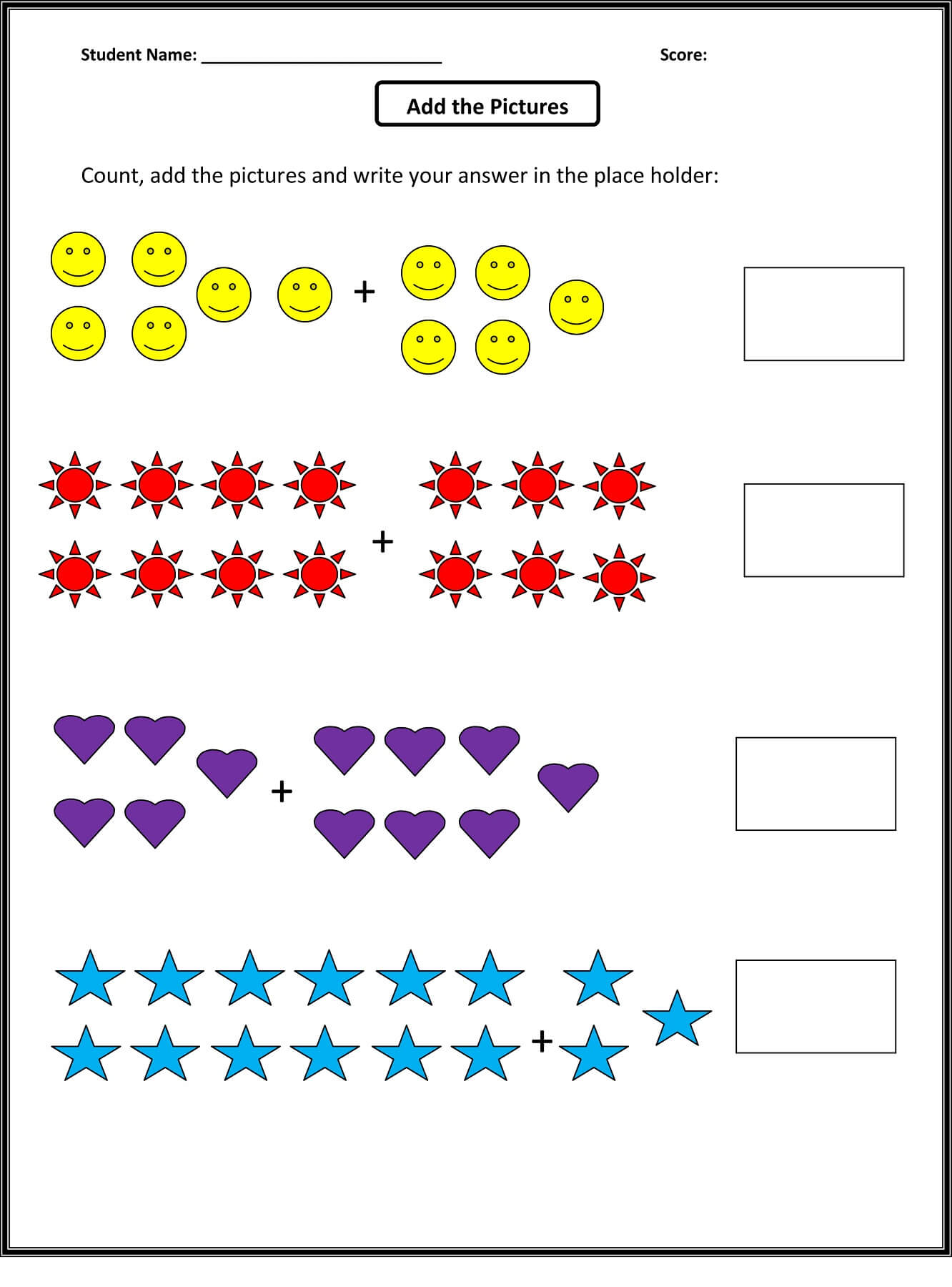 Add the Pictures Addition Worksheet