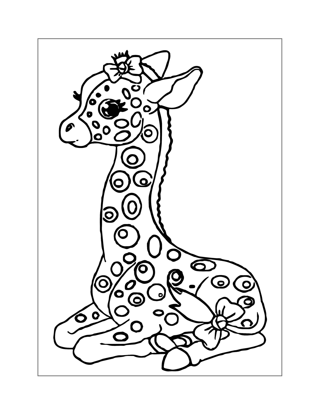Adorable Baby Giraffe With Bow Coloring Page