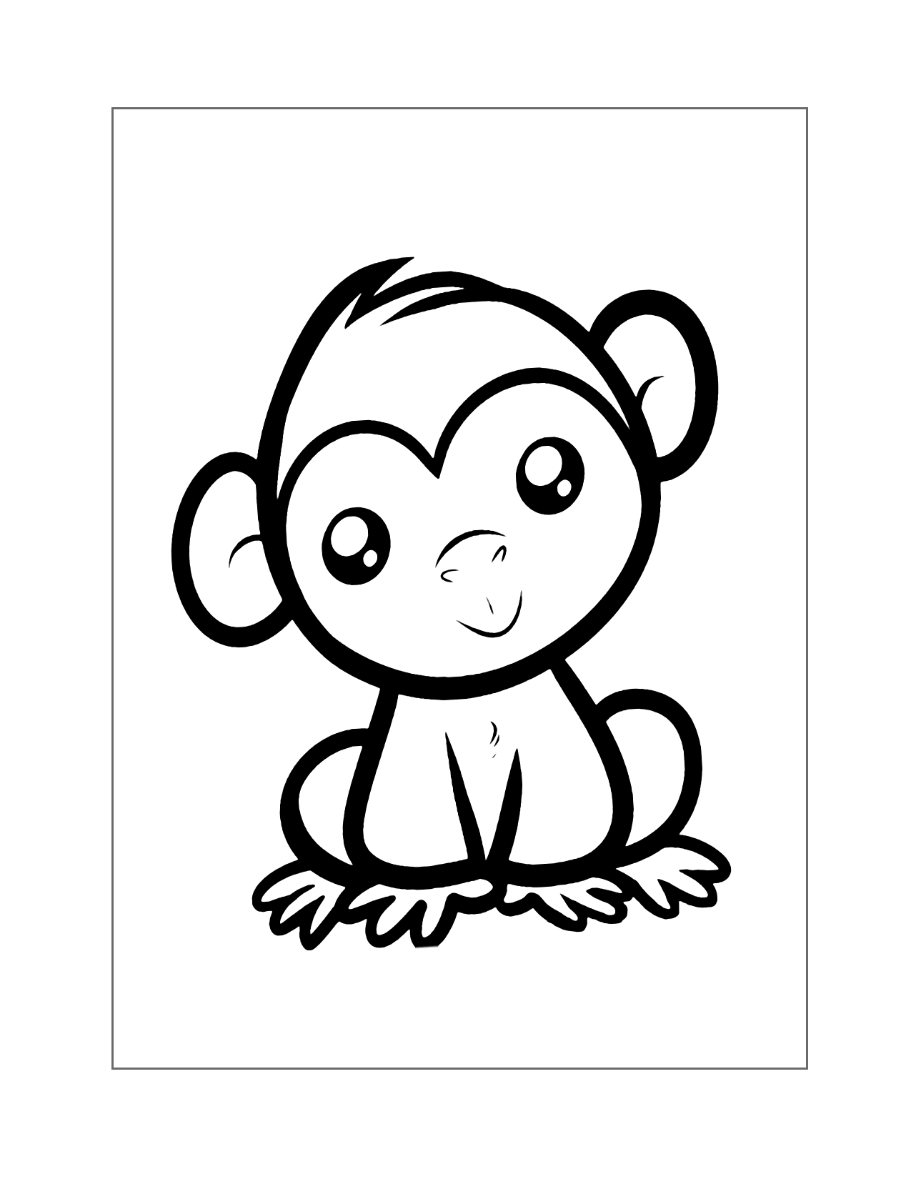 Adorable Cartoon Monkey Coloring Page