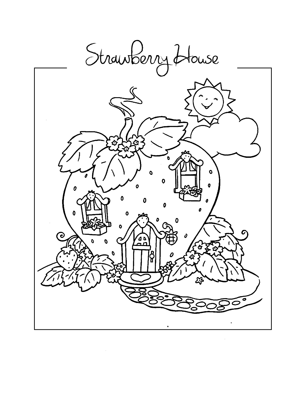 Adorable Strawberry House Coloring Page