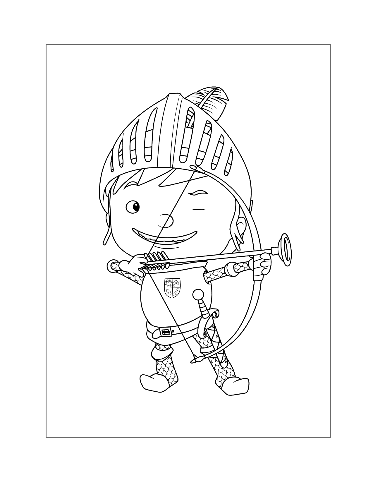Adorably Boy Knight Playing Archery Coloring Page
