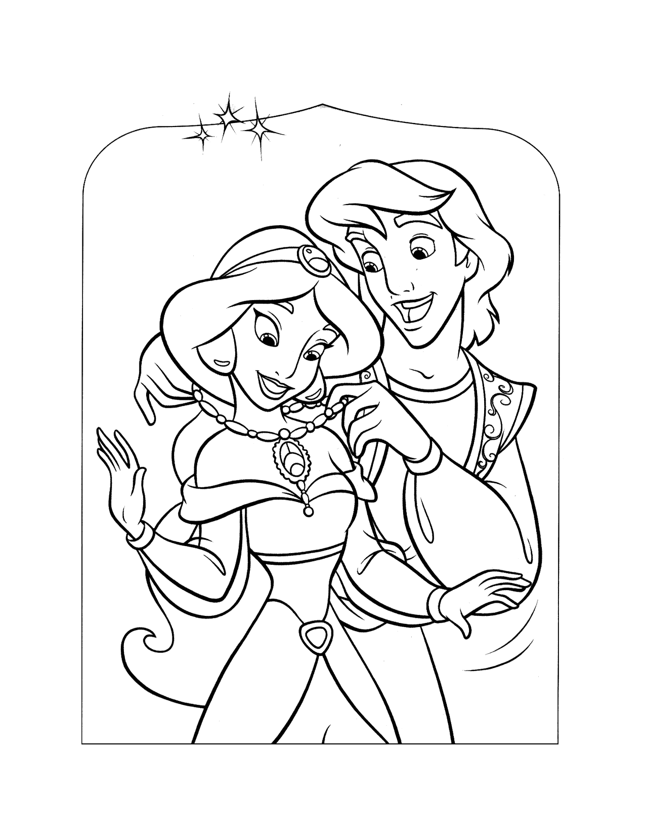 Aladdin Gives Jasmine A Necklace Coloring Page