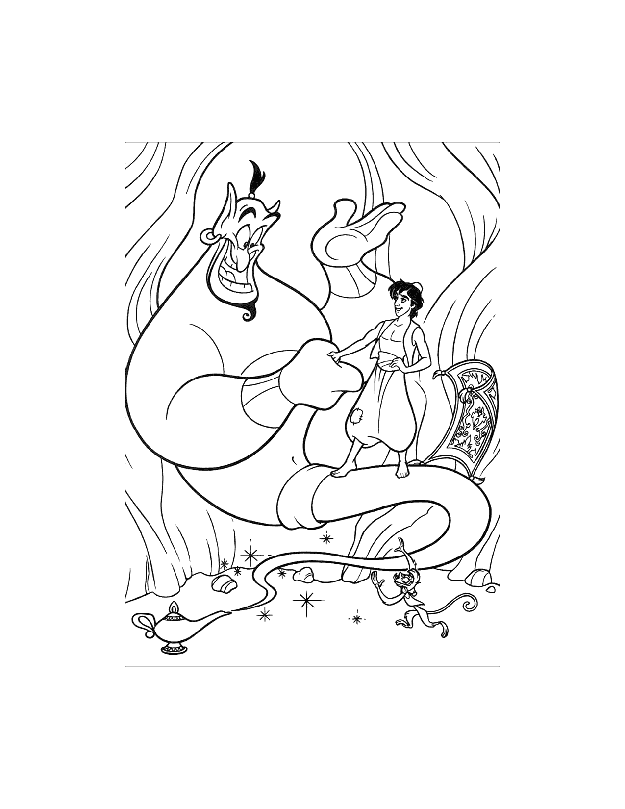 Aladdin Meets Genie Coloring Page