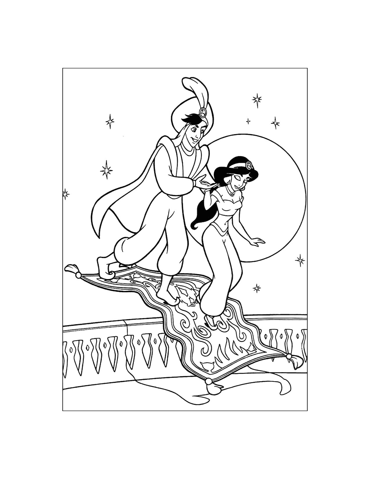 Aladdin And Jasmine Step Off Magic Carpet Coloring Page