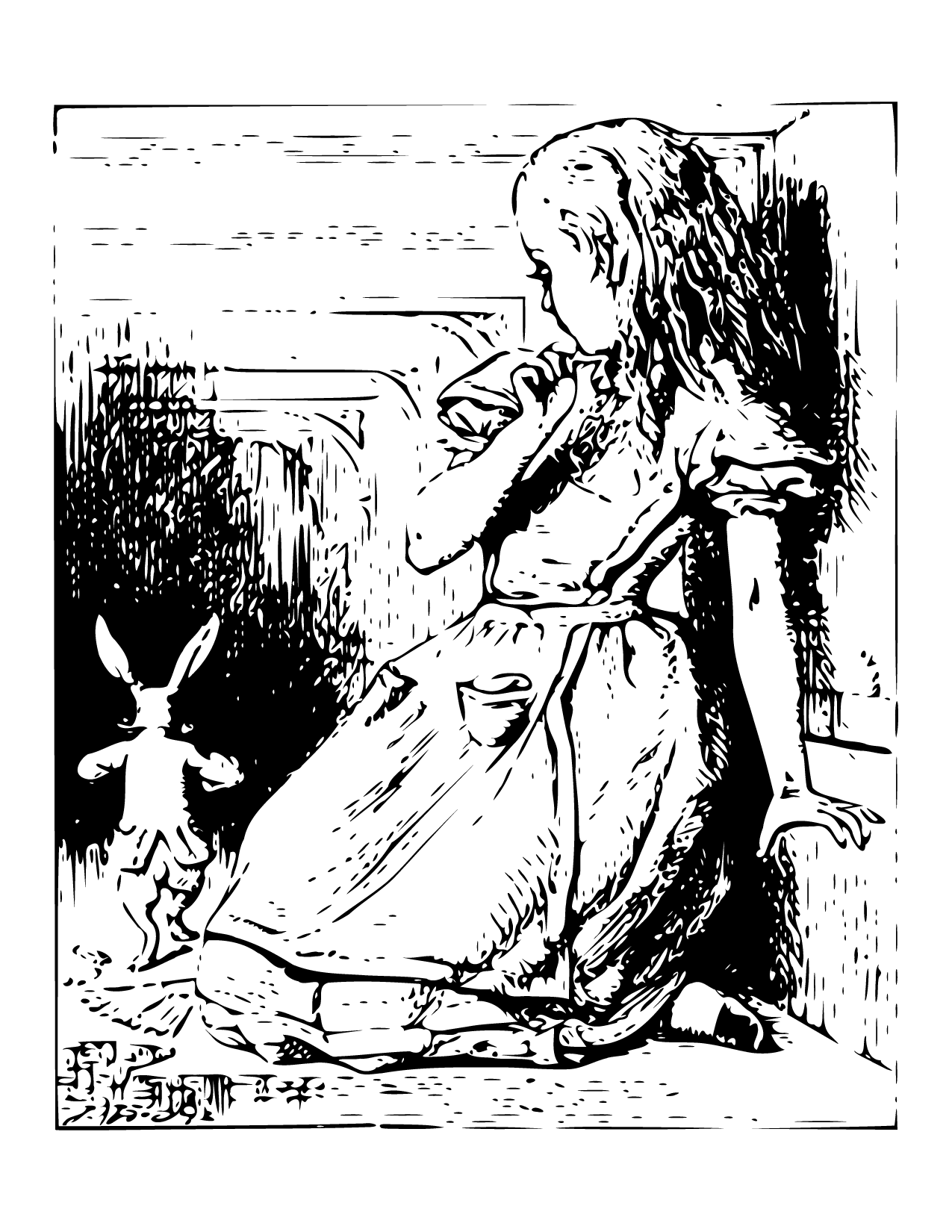 Alice Follows Rabbit Coloring Page
