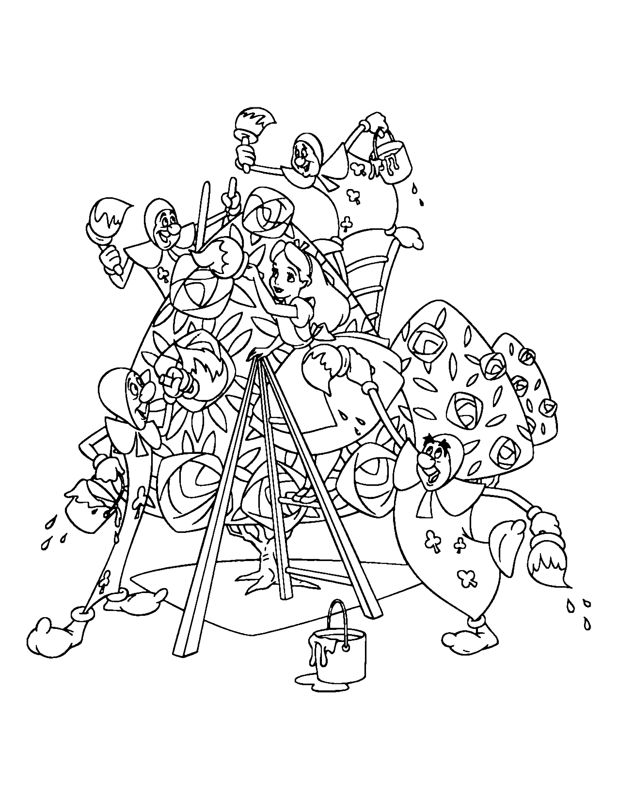 Alice Painting Roses Coloring Page