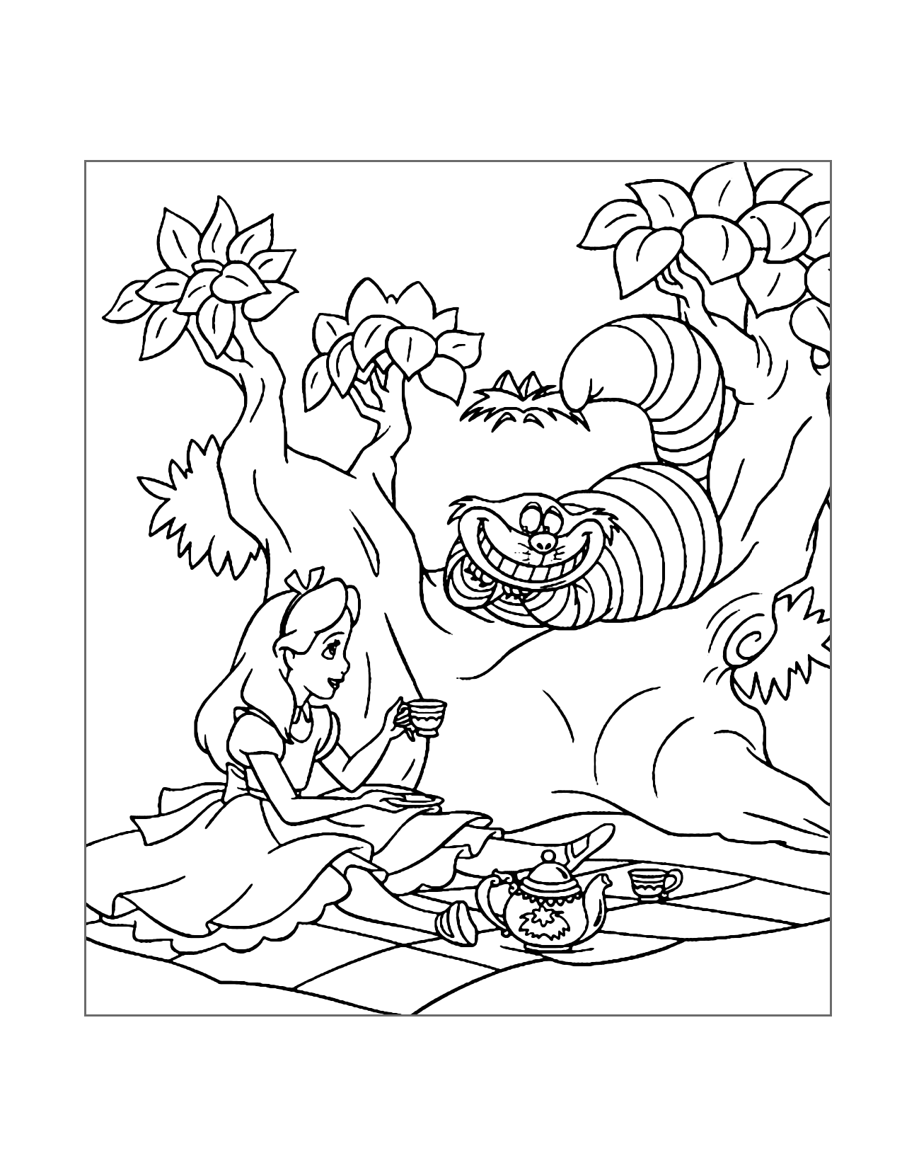 Alice And The Cheshire Cat Coloring Page