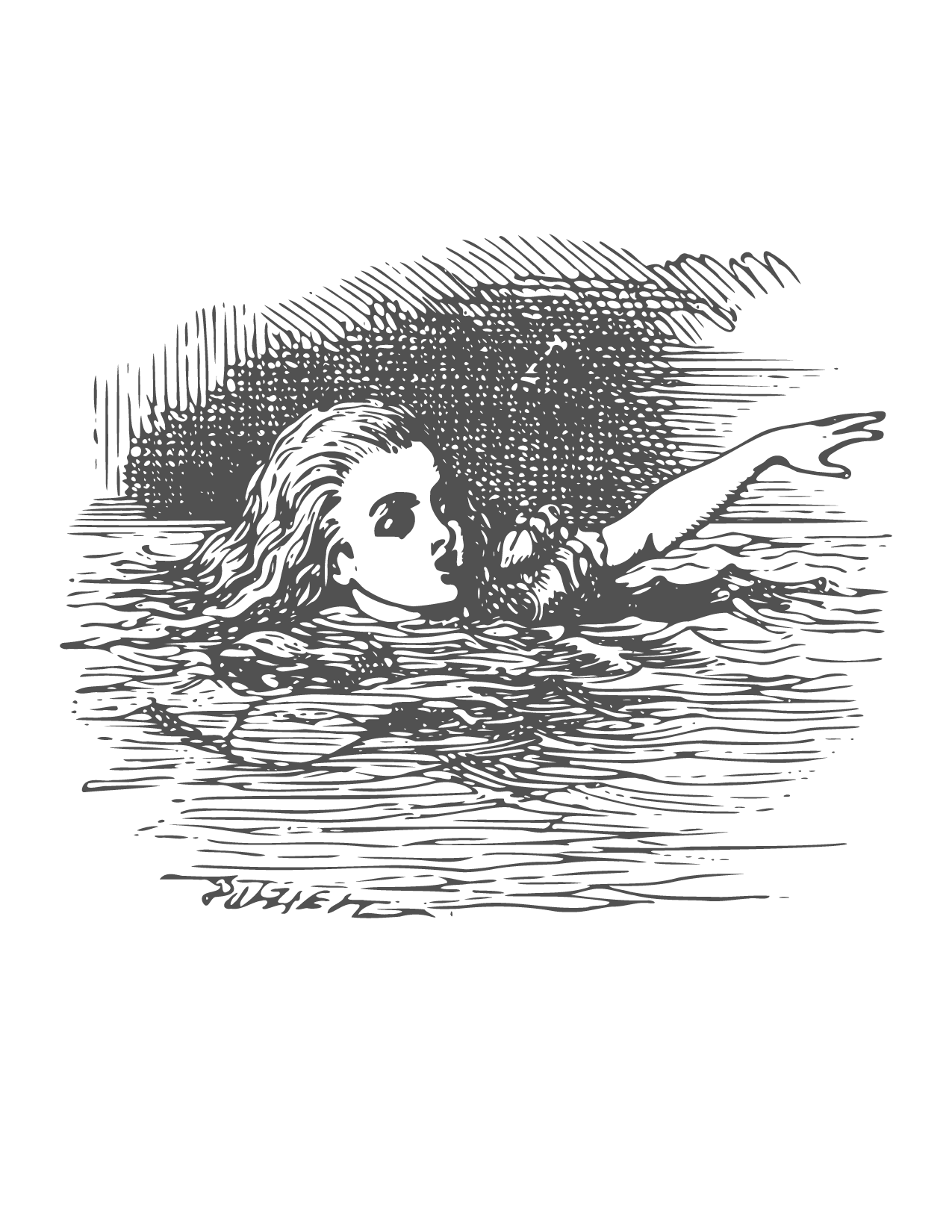Alice In Wonderland Swimming Coloring Page