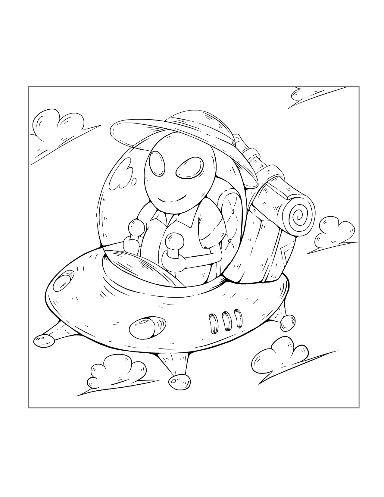 Alien Driving Space Ship Coloring Page