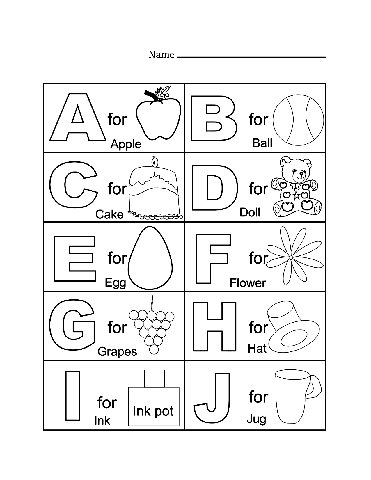 Alphabet A J Learning Worksheet