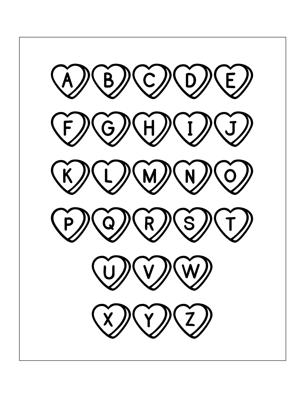 Alphabet Hearts Coloring Page