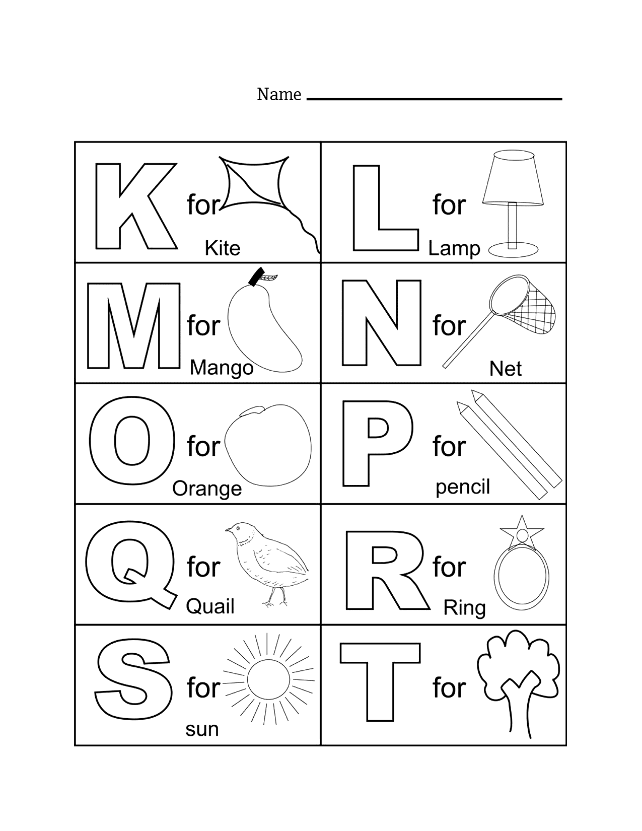 Alphabet K T Learning Worksheet