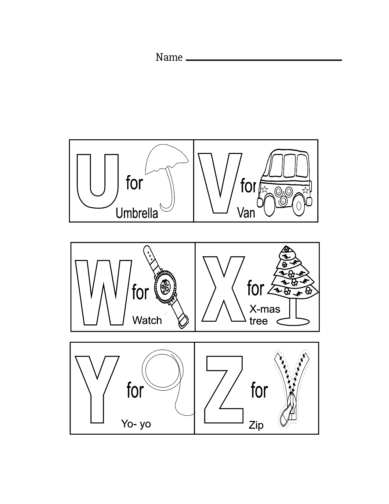 Alphabet U Z Learning Worksheet