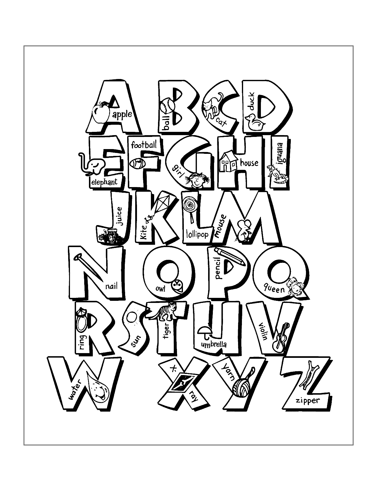Alphabet Words Coloring Worksheet