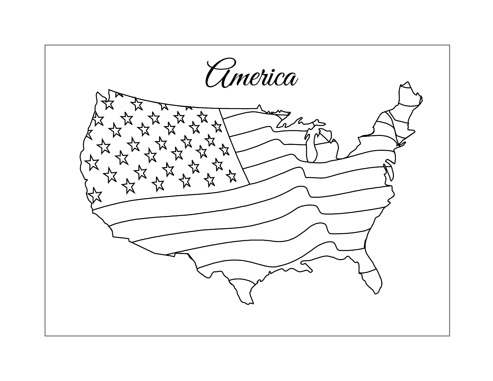 American Flag On Map Coloring Page
