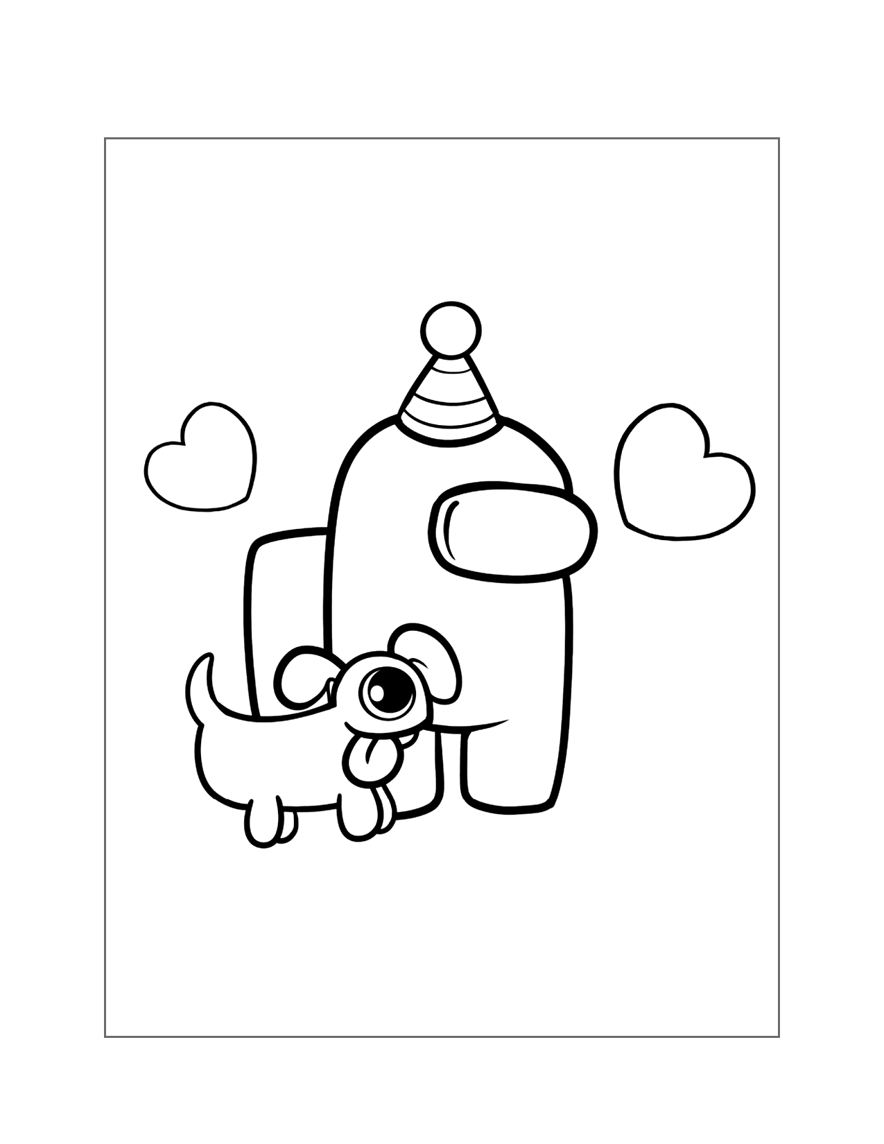 Among Us Loves Dog Coloring Page