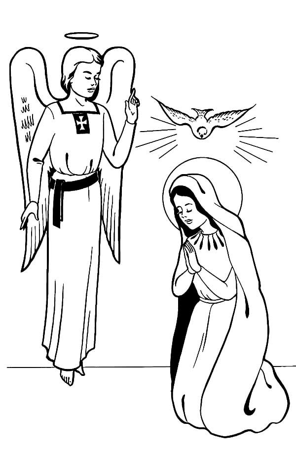 Angel Gabrial And Mary Coloring Page