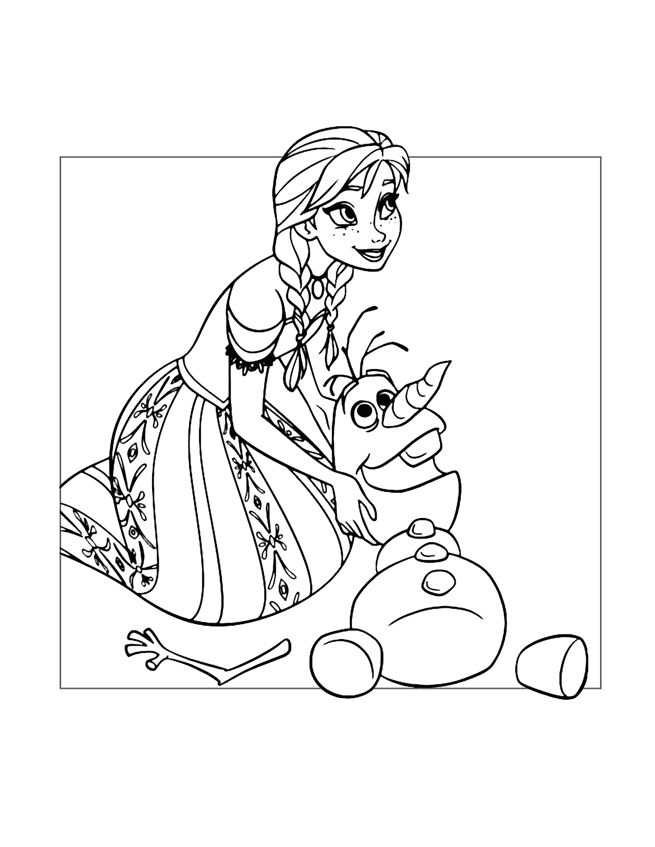 Anna Helps Olaf Coloring Page