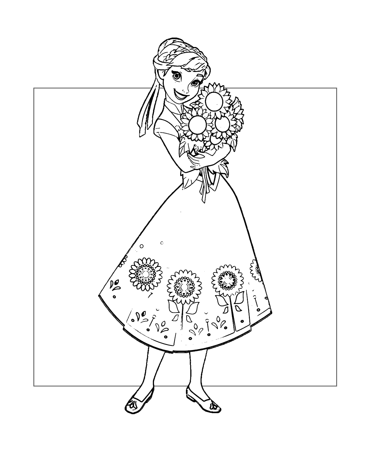 Anna Picks Flowers Coloring Page
