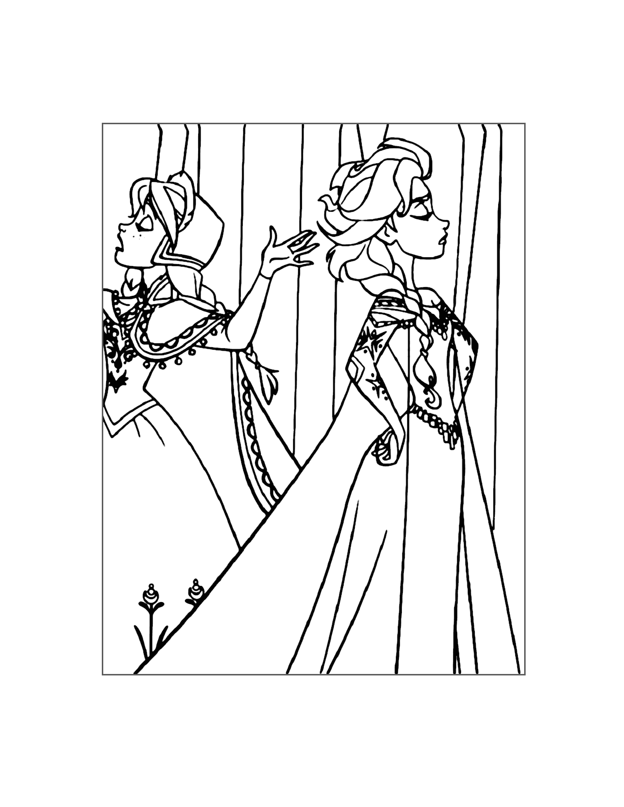 Anna And Elsa Argue Coloring Page