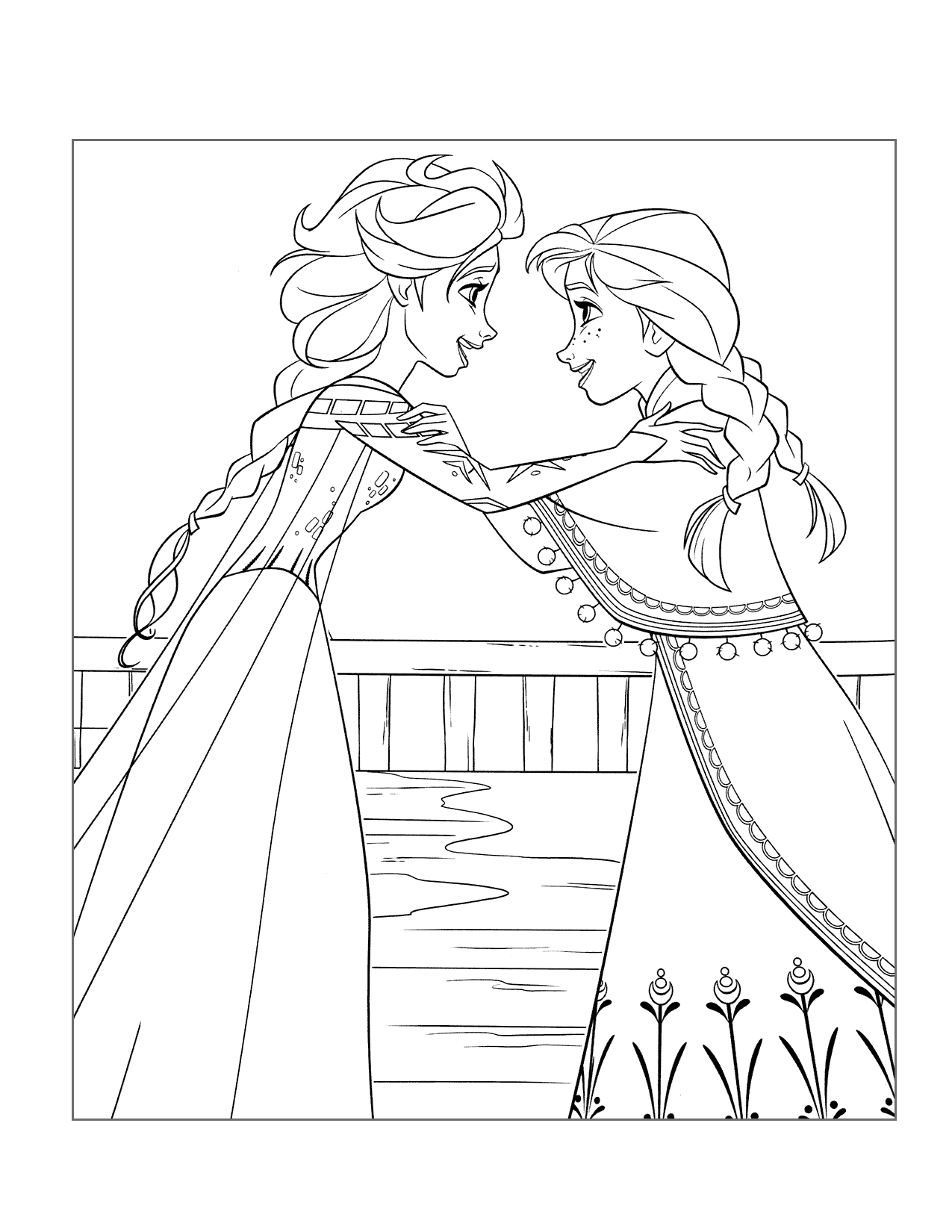 Anna And Elsa Sisters Coloring Page