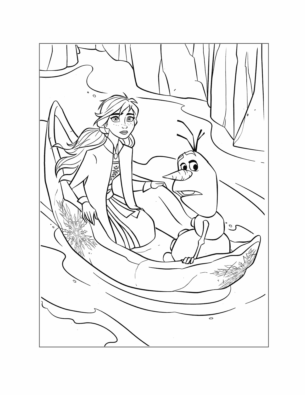 Anna And Olaf In A Boat Coloring Page