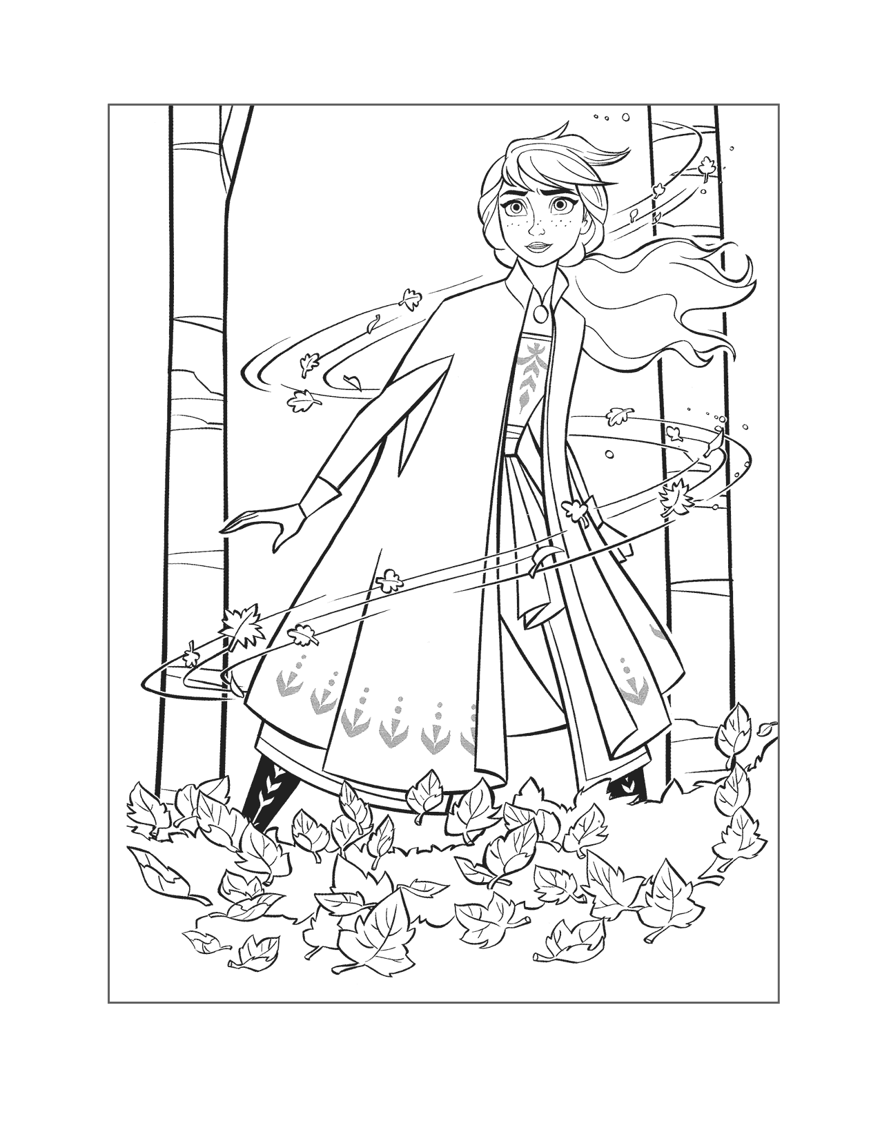 Anna In The Leaves Coloring Page