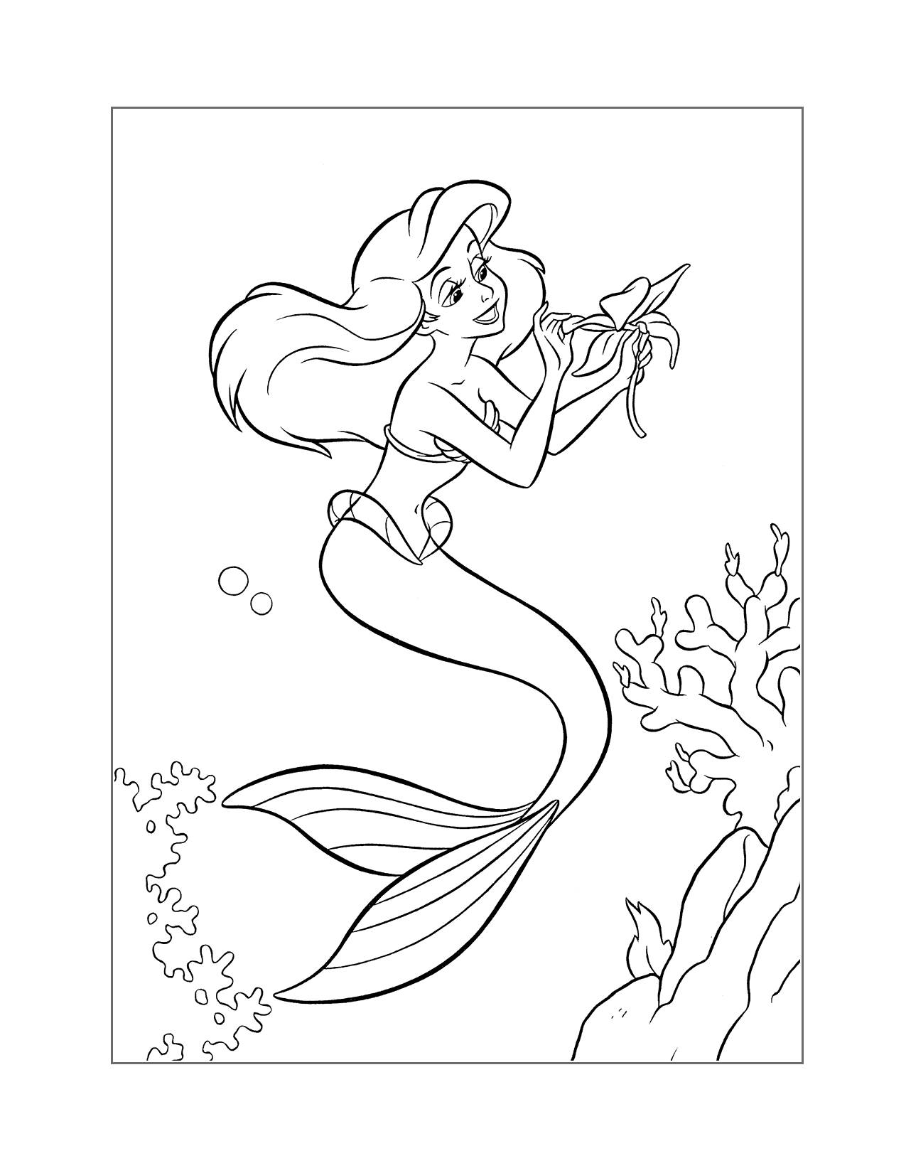 Ariel With Flower Coloring Page