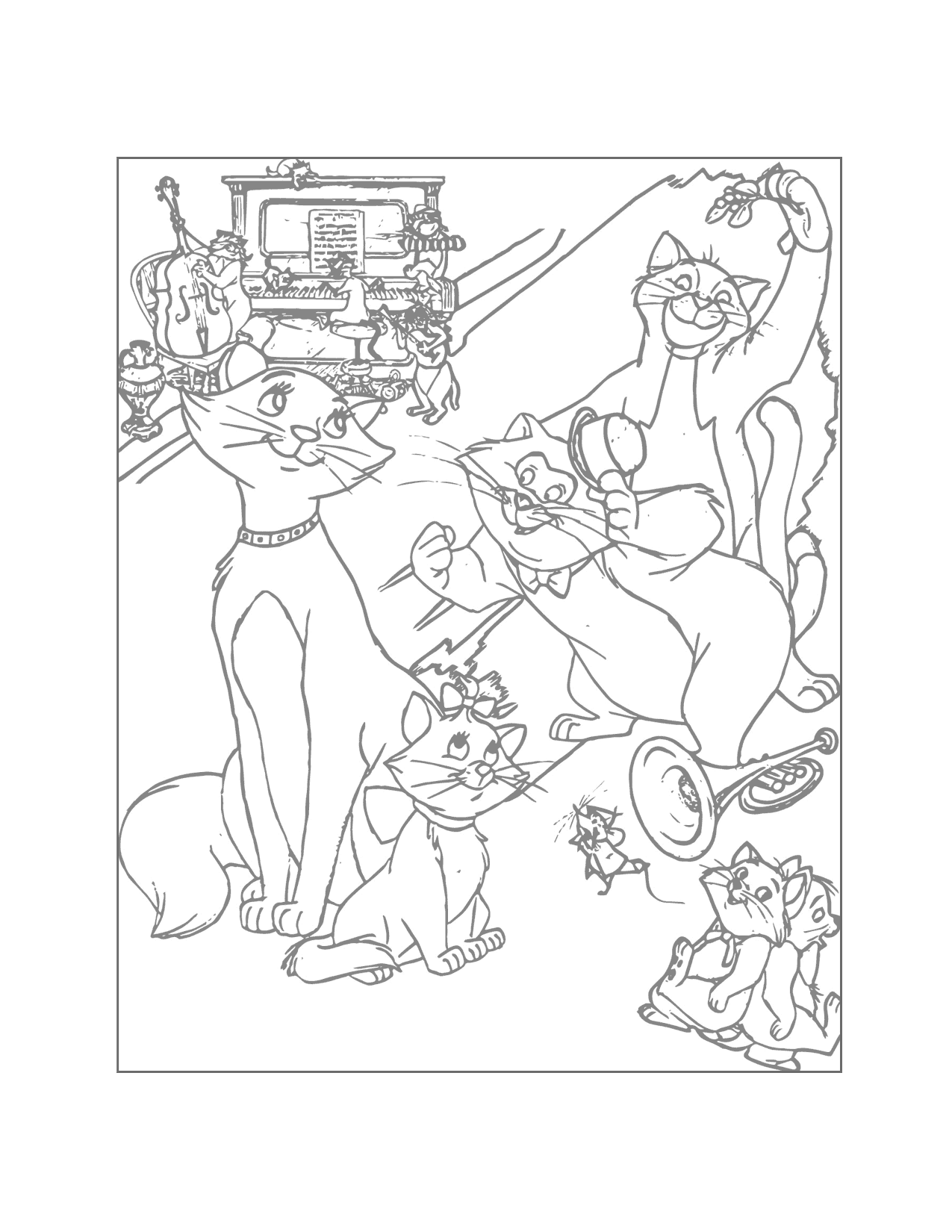 Aristocats Movie Coloring Tracing Page