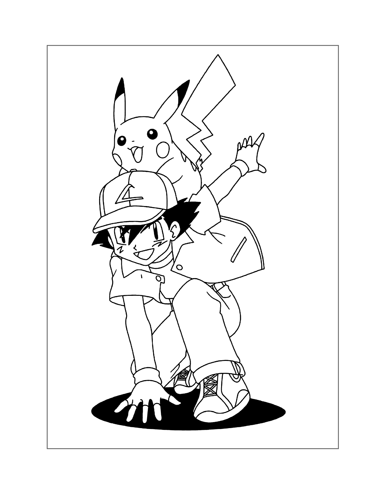 Ash And Pikachu Are Ready Coloring Page