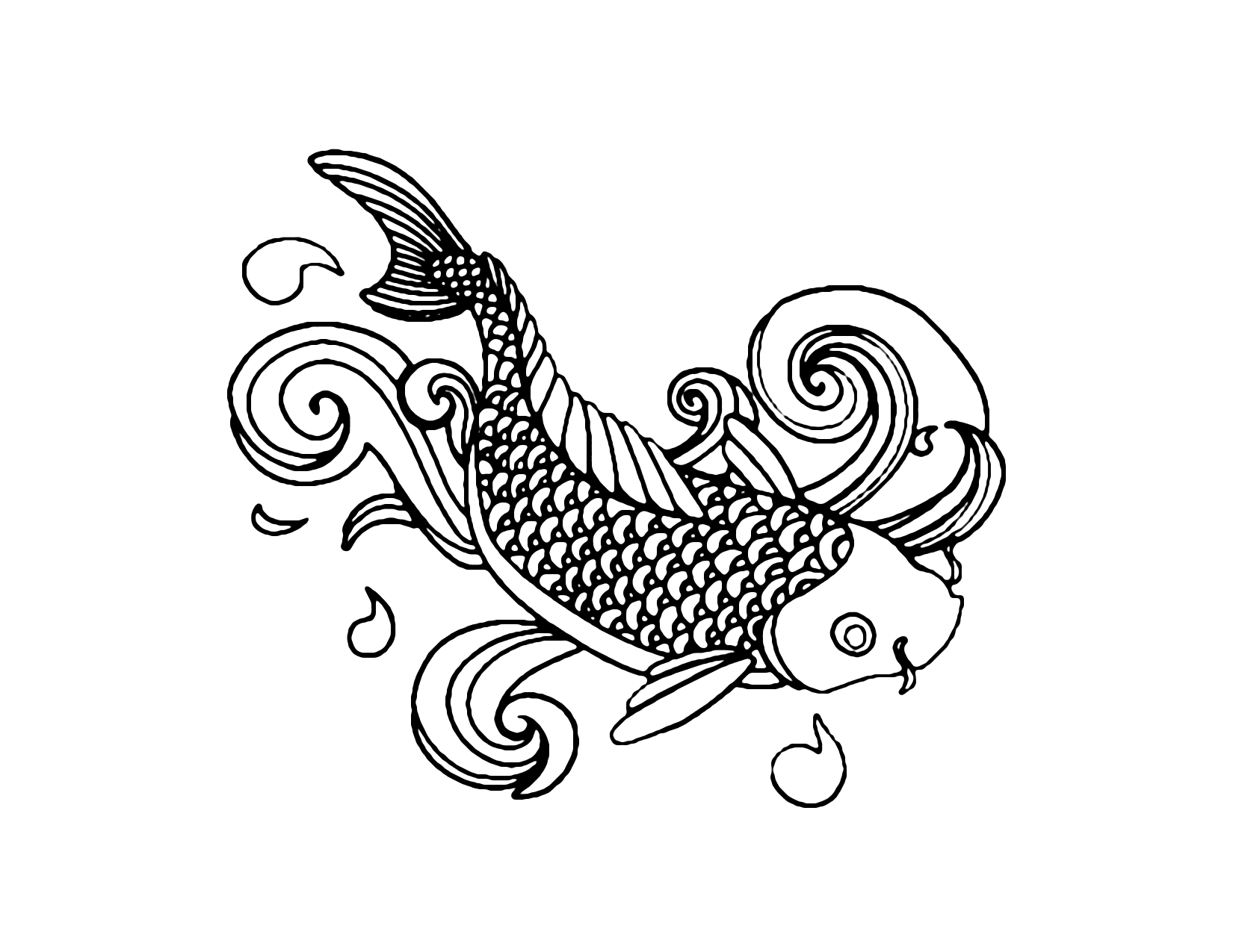 Asian Art Style Fish Coloring Page