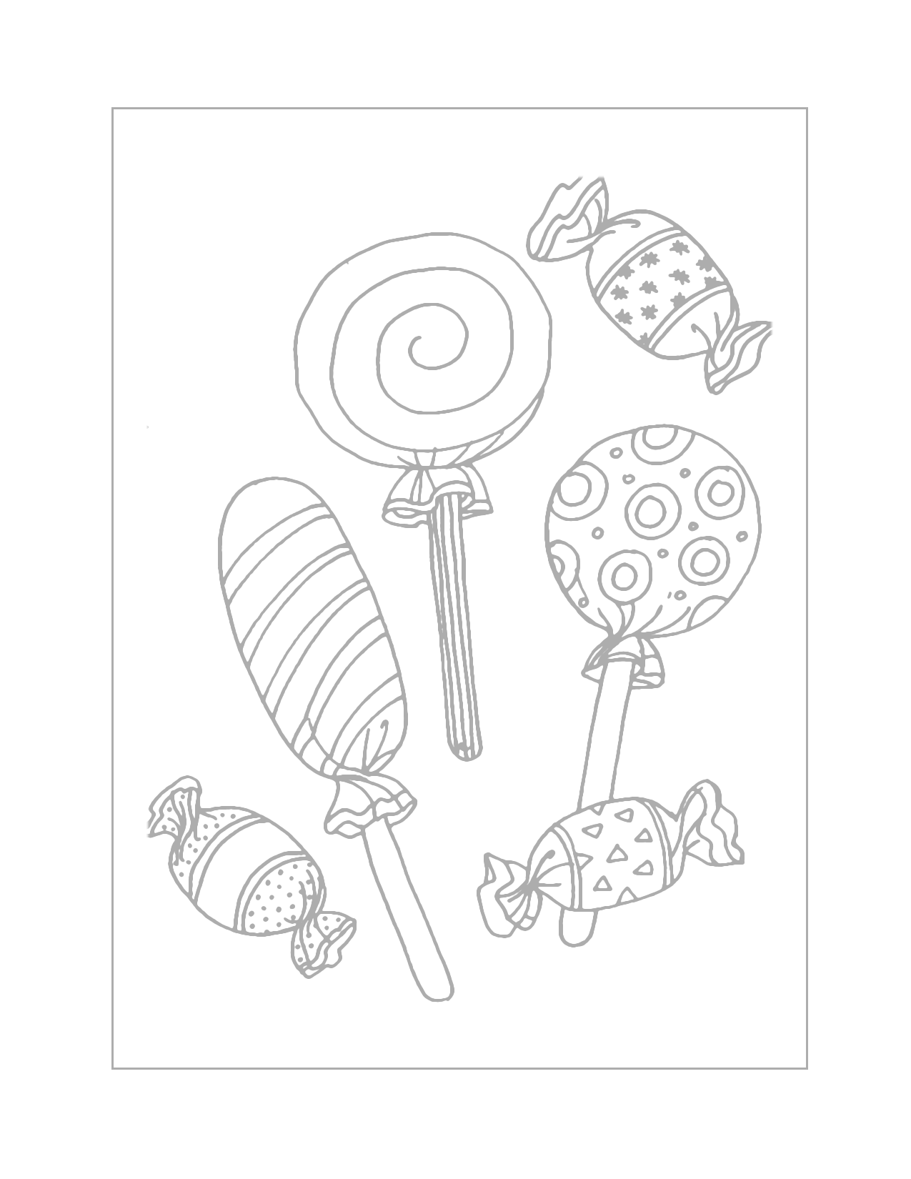 Assorted Candy Tracing Coloring Sheet