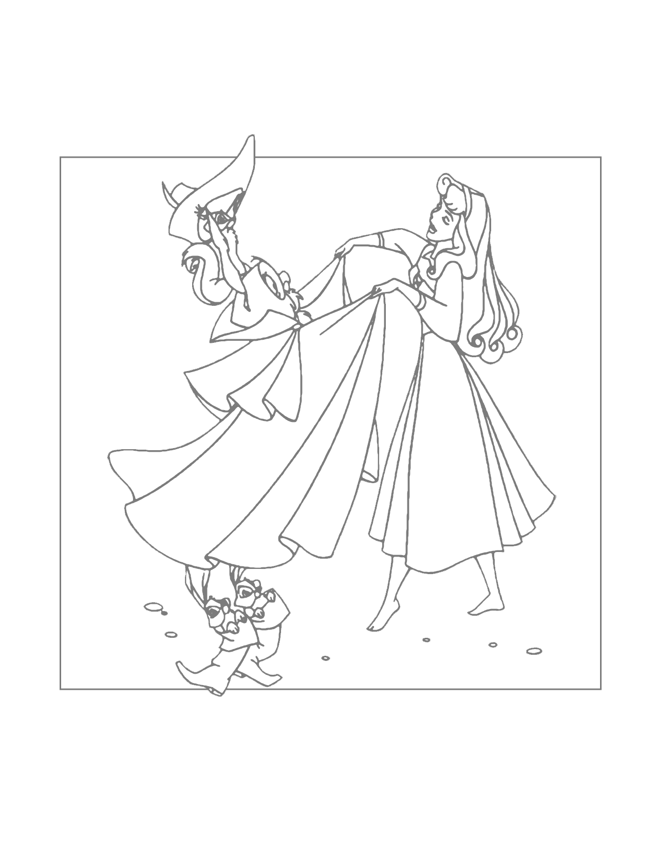Aurora Dances With The Animals Coloring Page