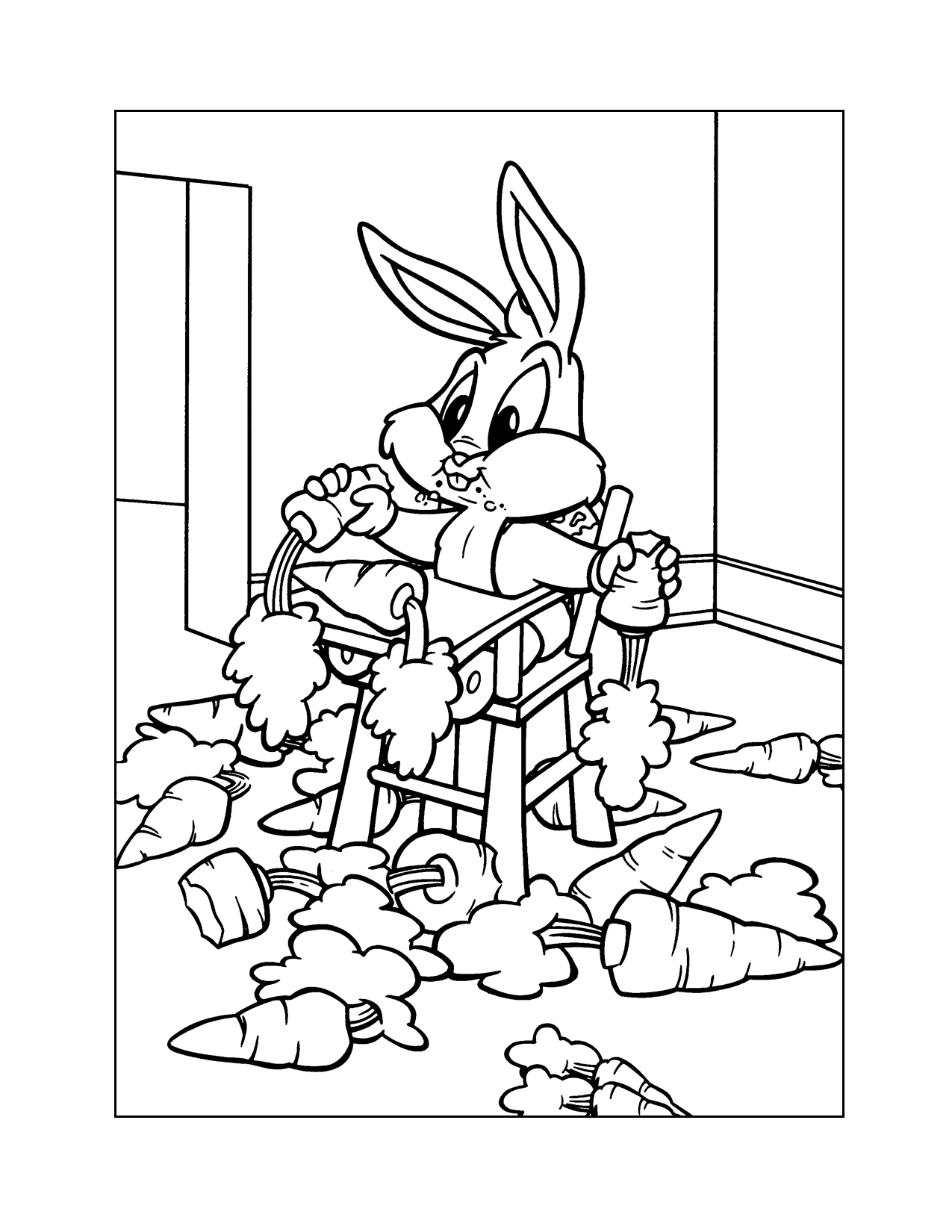 Baby Bugs Eating A Lot Of Carrots Coloring Page
