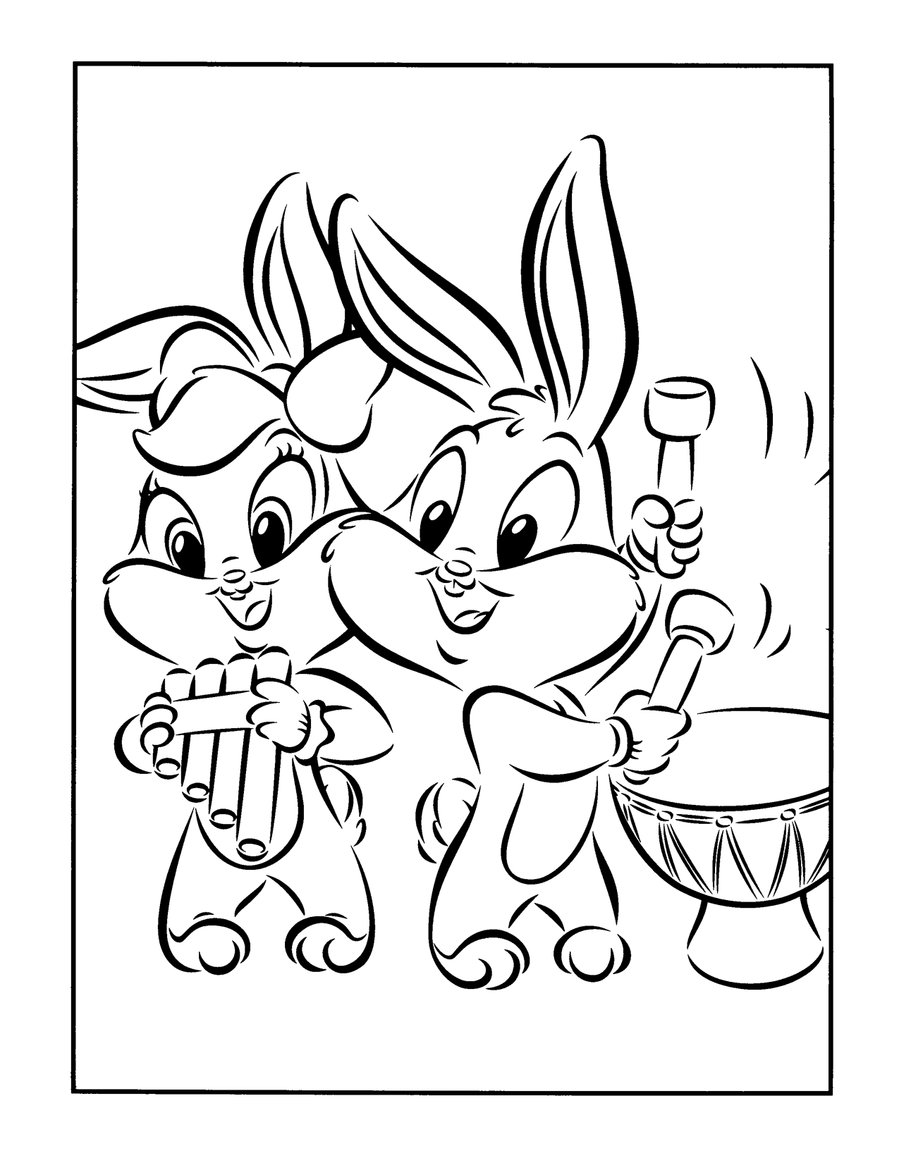 Baby Bugs And Lola Playing Drums Coloring Page