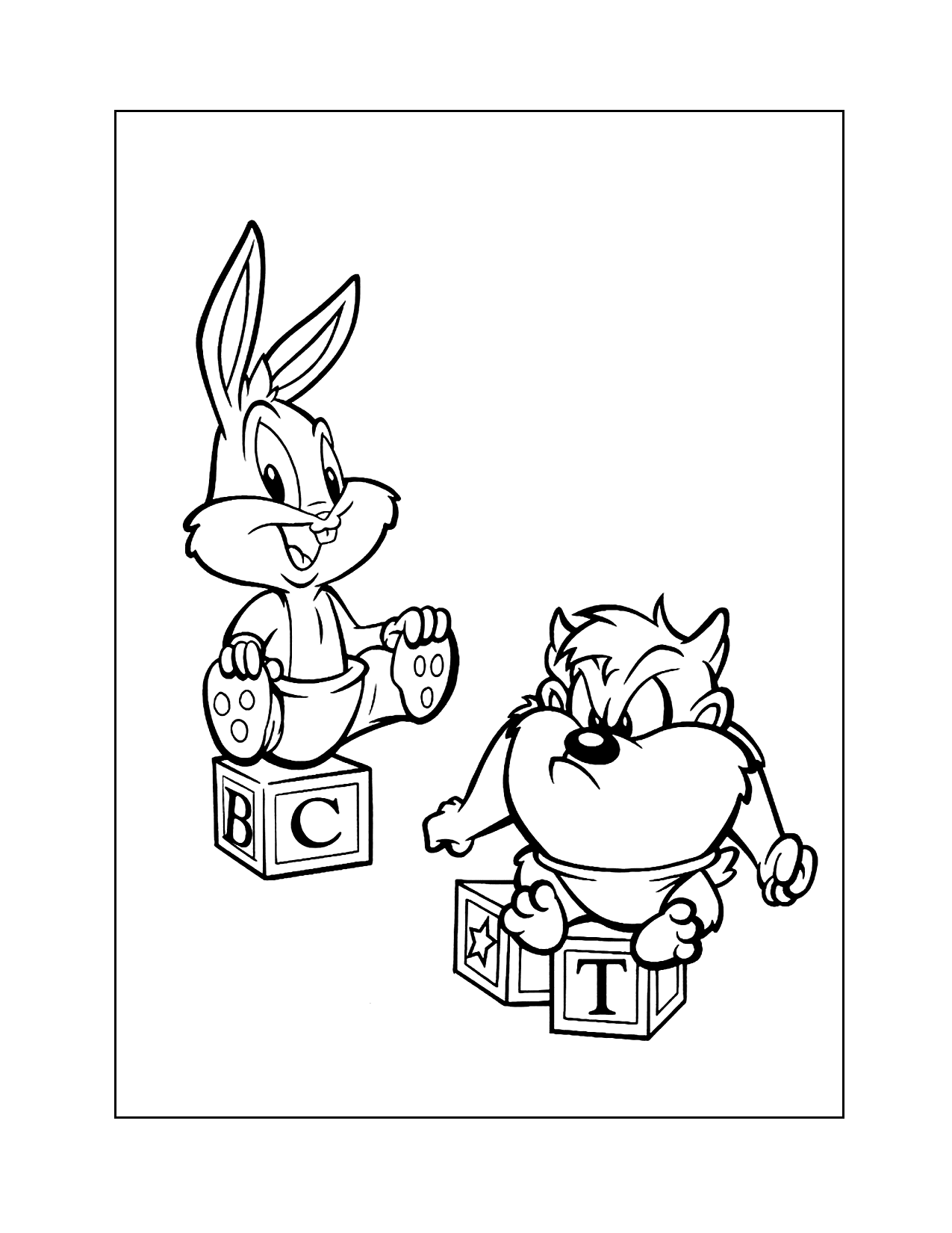 Baby Bugs And Taz On Blocks Coloring Page