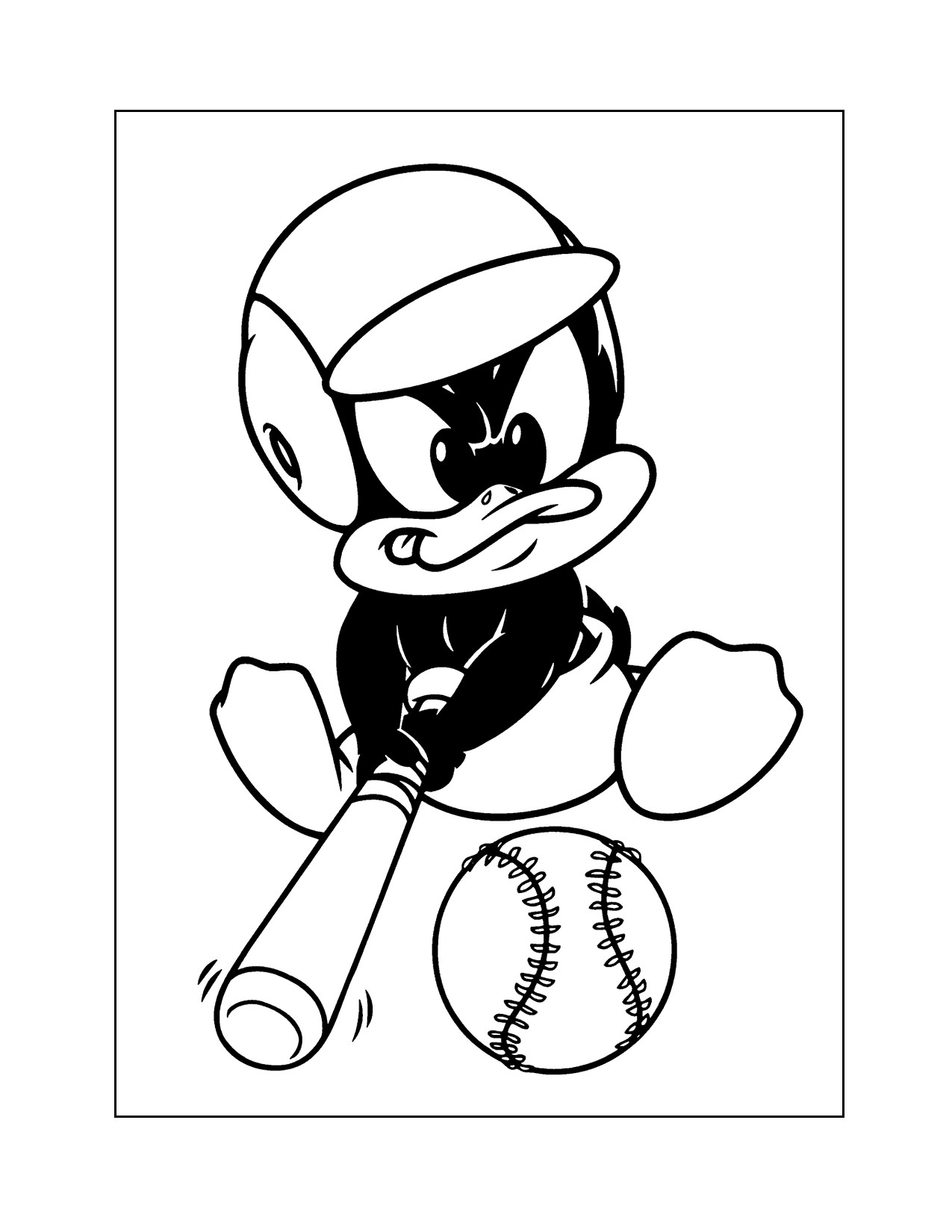Baby Daffy Playing Baseball Coloring Page