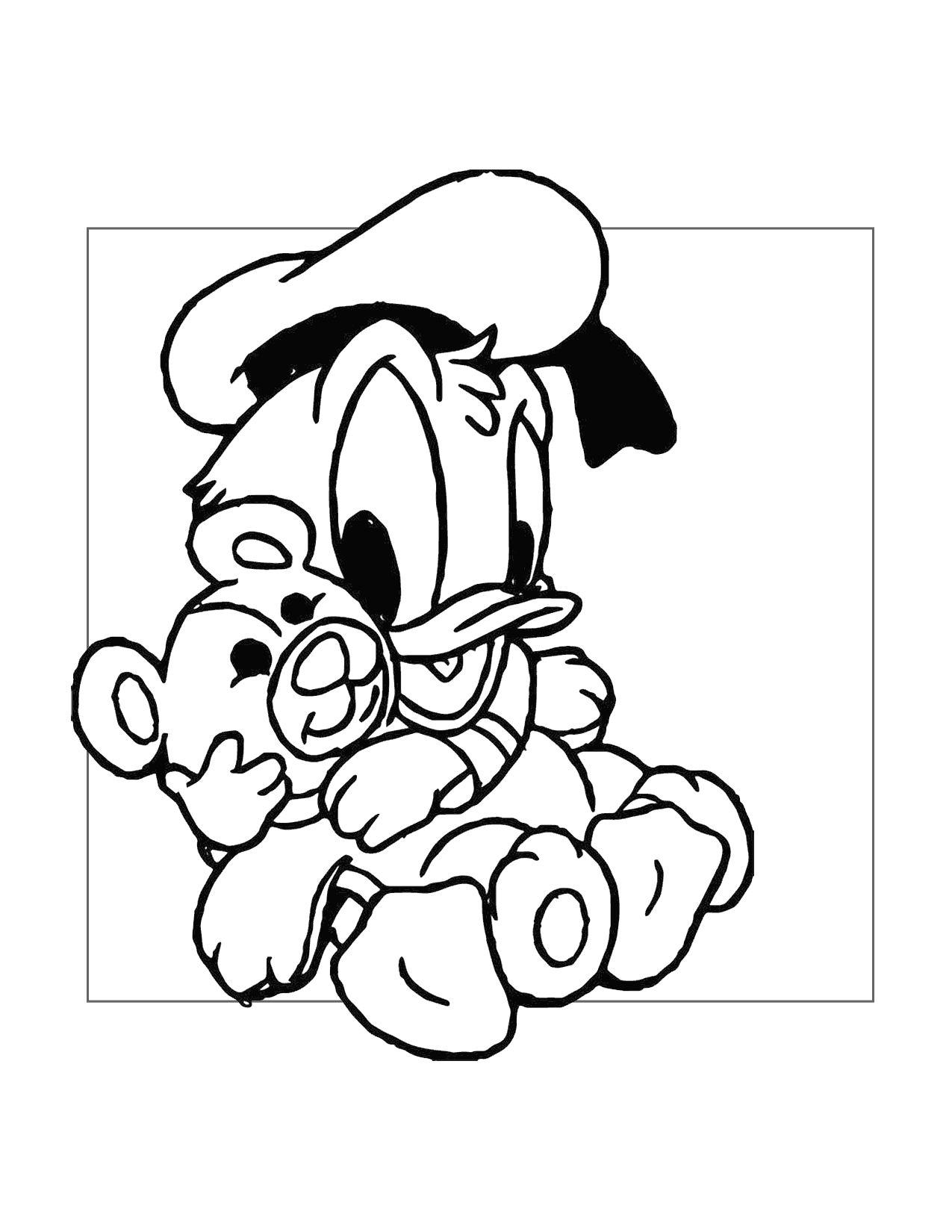 Baby Donald Duck And Teddy Coloring Page