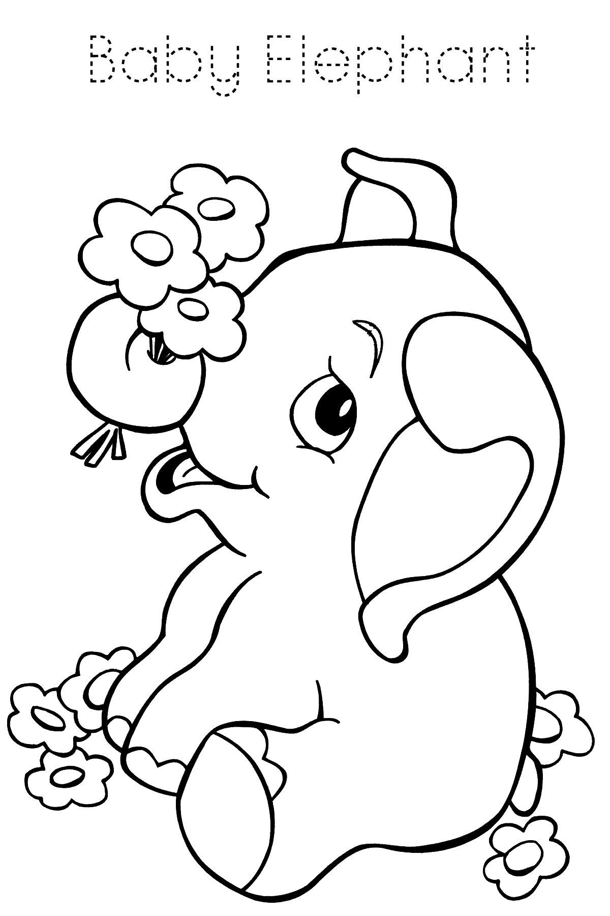 Baby Elephant Coloring Page Tracable