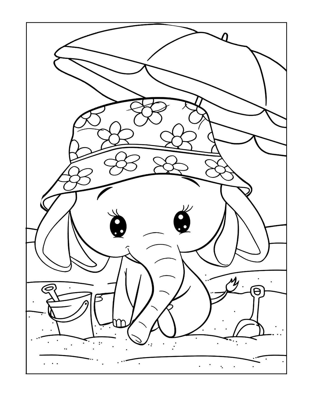 Baby Elephant On The Beach Coloring Page