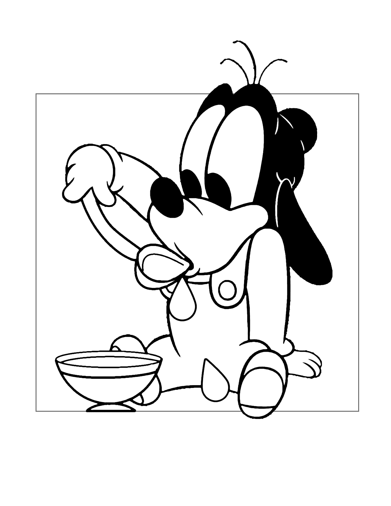 Baby Goofy Eating From A Bowl Coloring Page