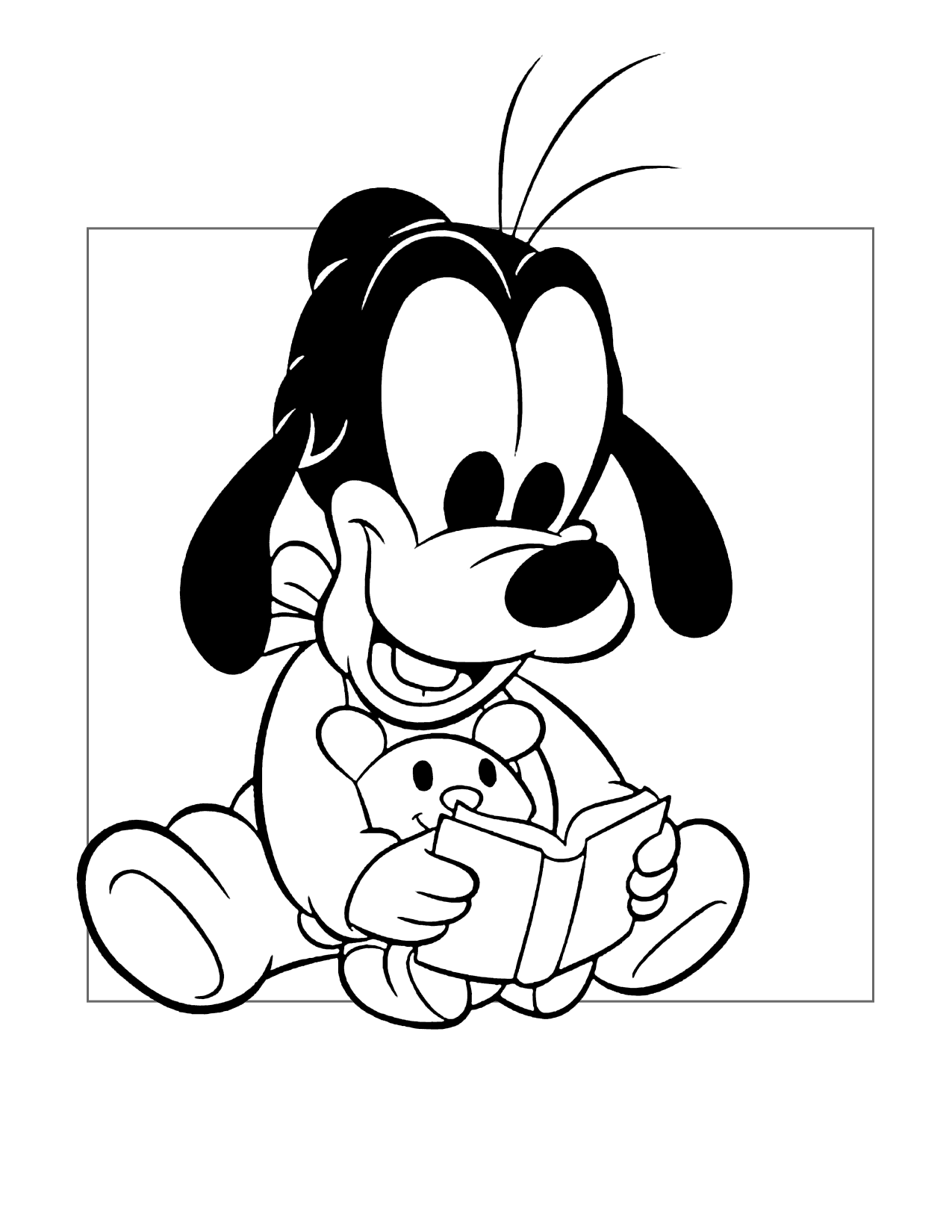 Baby Goofy Reads A Book Coloring Page